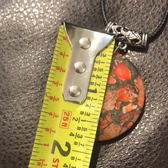 M Orange Grey Jasper Pyrite Pendant on Waxed Necklace w/ Lobster Claw Clasp - Picture 7 of 9